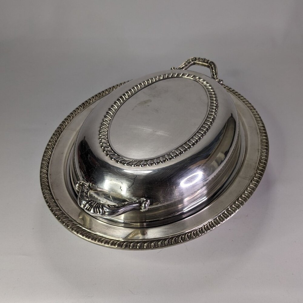 Vintage Oval Serving Dish with Lid, Silver Plated, Two Piece Vegetable Dish